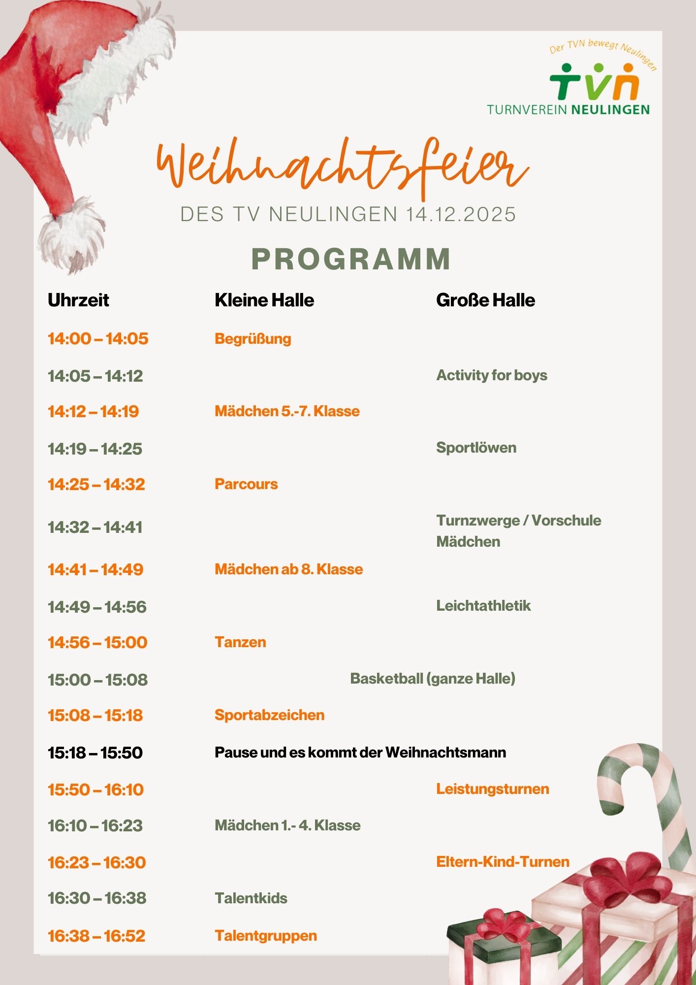 Programm der Weihnachtsfeier am 14.12.2025